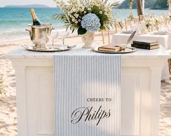 Handmade Linen Striped Bar Event Sign, Custom Wedding Welcome Signs, Fabric Name Date Banners