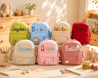 Handmade Corduroy Toddler Backpack, Embroidery Name Kids School Bag, Back to School Gift Bags