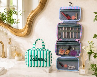 Custom Expandable Toiletry Bag, Personalized Hanging Travel Makeup Bags, Bridesmaid Gift, Girls Trip Organizer