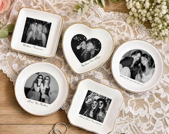 Personalized Bestie Photo Trinket Dish, Jewelry Ring Dishes,  Trinket Tray for Friend, Wedding Gift