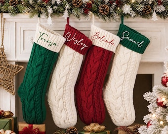2026 Knitted Family Name Stocking, Embroidered Christmas Stocking, Personalized Xmas Monogram Stockings, Holiday Decor