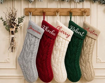 2026 Embroidered Christmas Stocking, Knitted Family Name Stocking, Personalized Xmas Monogram Stockings, Holiday Decor