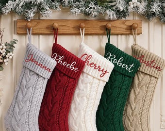 2026 Knitted Family Name Stocking, Embroidered Christmas Stocking, Personalized Xmas Monogram Stockings, Holiday Decor