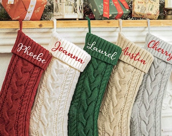 2026 Embroidered Christmas Stocking, Knitted Family Name Stocking, Personalized Xmas Monogram Stockings, Holiday Decor