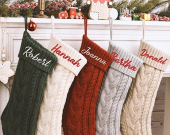 2026 Personalized Christmas Stockings, Xmas Embriodered Family Name Knit Holiday Stockings, Custom Home Decor