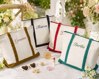 Custom Canvas Tote Bags, Embroidered Canvas Handbag, Personalized Bridesmaid Bag With Initials, Bachelorette Gift