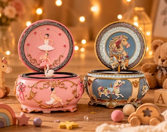 Handmade Carousel Ballerina Music Box, Engraved Name Musical Box, Personalized Christmas Birthday Keepsake Gift