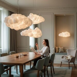 White Cloud Pendant Light, Modern Floating Cloud Chandelier for Nursery, Kids Room & Kitchen Decor