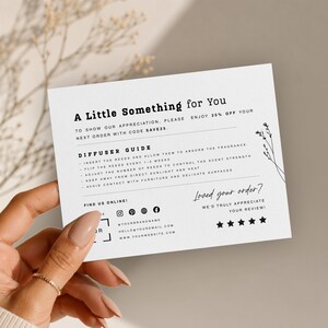 Reed Diffuser Care Card Template Editable Thank You Card Order Insert Discount Coupon QR Review  Canva DIY Template