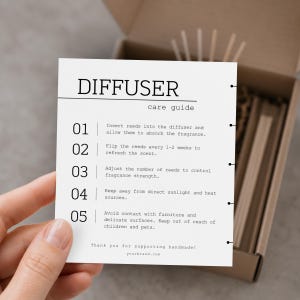 Reed Diffuser Care Card Template Editable Canva Home Fragrance Instructions Minimalist Packaging Insert