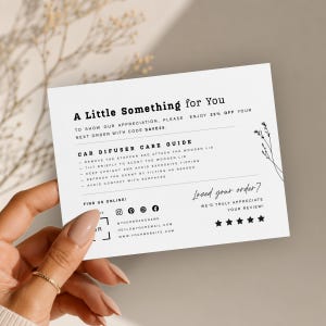 Car Diffuser Care Card Template Self Editable Thank You Card Digital Download Canva Order Insert Review QR Discount Coupon