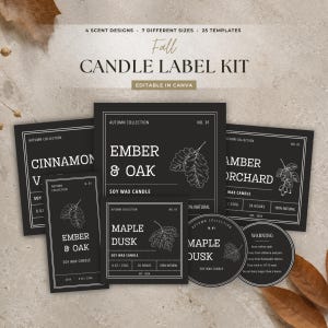 Fall Apothecary Candle Label Kit Editable Canva Template Bundle Dark Candle Labels Autumn Branding Kit Black Candle Label Set Soy Candle