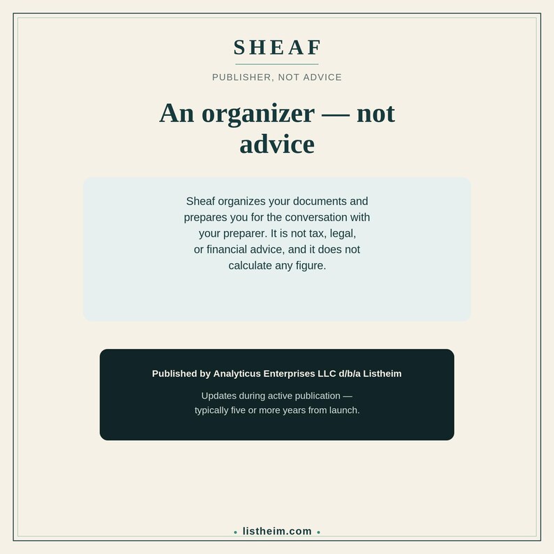 Sheaf Tax Year Organizer | Reusable Year-over-Year Tax Document Organizer for Your Tax Preparer | Fillable Printable PDF Tax Checklist image 10
