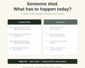 The First Days After a Death — What to Do First | Printable Checklist for the Family | Fillable PDF — BEHEST