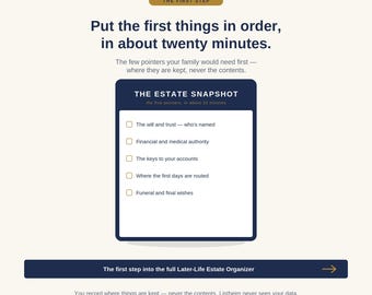 Estate Snapshot: Get Your Affairs in Order in 20 Minutes | Will, POA, Final Wishes | Fillable PDF — Meridian