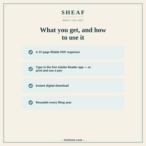 Sheaf Tax Year Organizer | Reusable Year-over-Year Tax Document Organizer for Your Tax Preparer | Fillable Printable PDF Tax Checklist image 9