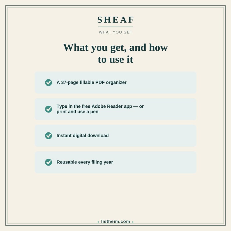 Sheaf Tax Year Organizer | Reusable Year-over-Year Tax Document Organizer for Your Tax Preparer | Fillable Printable PDF Tax Checklist image 9