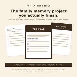 Family Memory Project Planner | Decide What to Keep, Plan Each Project, Map Where It Lives | Fillable PDF — Family Chronicle image 1