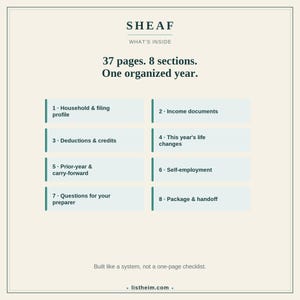 Sheaf Tax Year Organizer | Reusable Year-over-Year Tax Document Organizer for Your Tax Preparer | Fillable Printable PDF Tax Checklist image 6