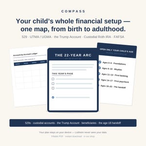 529 Plan and Custodial Account Organizer | UTMA, Roth IRA, Trump Account | Set Up and Hand Off Your Child's Financial Future | Fillable PDF