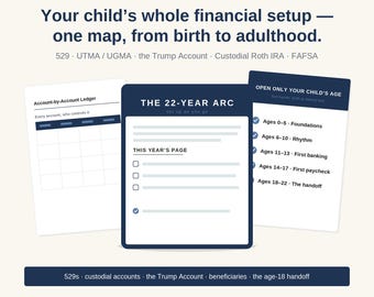 529 Plan and Custodial Account Organizer | UTMA, Roth IRA, Trump Account | Set Up and Hand Off Your Child's Financial Future | Fillable PDF