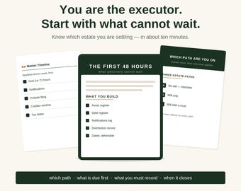Estate Settlement Organizer for an Executor | Probate Steps, Three Estate Paths, Timelines, Trackers | Fillable PDF — BEHEST