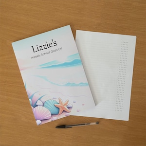 Bloc de notas con lista de verificación semanal personalizada con ilustración de playa oceánica / Planificador para escuelas, centros de respiro y cuidado infantil para alumnos con necesidades educativas especiales