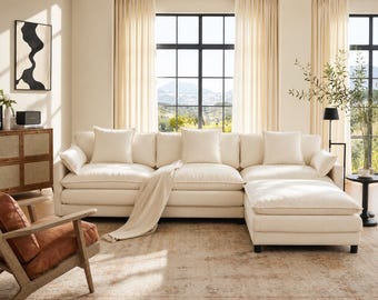 Oversized Cloud Sectional Sofa, Deep Seat Chenille Modular Couch with Ottoman