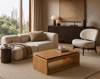 Lift Top Coffee Table, Modern Rectangular Wood Table with Hidden Storage