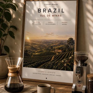 Tryck med Brasiliens kaffe från ursprungskollektionen, 16 designer, 2 storlekar