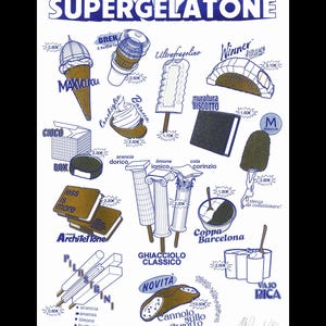 SUPERGELATONE | stampa risograph 2 colori | A3 | carta fenice 160 gr