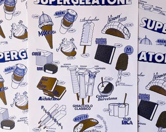 SUPERGELATONE | stampa risograph 2 colori | A3 | carta fenice 160 gr