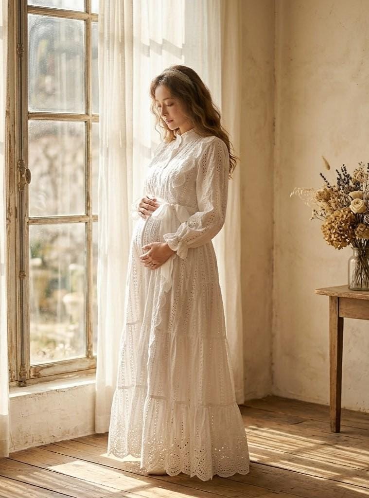 bridal shower dress up themes Lovely in Lace Boho Maternity Gown White / Large main image 0