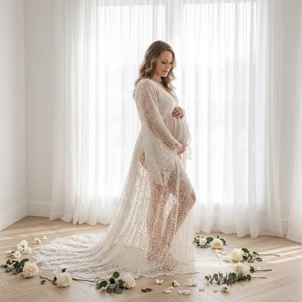 slim fit dress slacks Angel Maternity Roxy Lace Baby Shower Dress