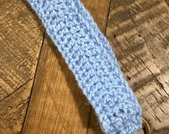 Handmade Crochet Wristlet Keychain | Soft Blue Yarn Key Fob