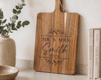 Personalised Hand Engraved Acacia Wood Chopping Board | Rustic Serving Kitchen Decor