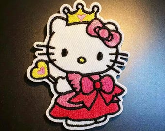 Parche bordado termoadhesivo de gatito blanco kawaii, aplique de personaje de dibujos animados, decoración estética para chaqueta vaquera.