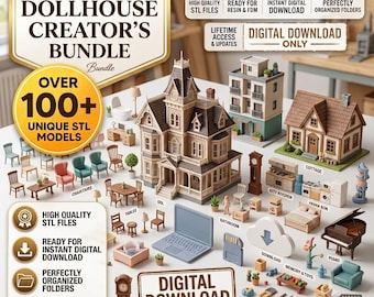 Paquete de más de 100 archivos STL de decoración para el hogar en miniatura: casas y accesorios en miniatura, modelos imprimibles en 3D / descarga digital