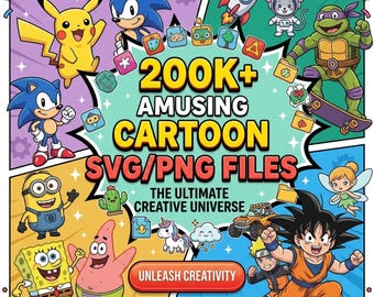 200,000+ Vintage Cartoon SVG & PNG Bundle | 80s 90s Retro Character Clipart | Mega Vector Graphics Collection