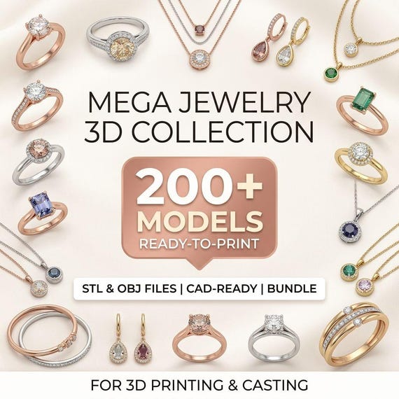 200+ Jewelry STL Files Bundle 3d printing files STL Models Rings, Pendants & Earrings, Bracelets Models for Commercial Use