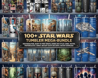 Paquete de más de 100 diseños de envolturas para vasos Star Warrior / Vaso delgado de 20 oz PNG / Descarga digital instantánea / Diseños de sublimación de películas de ciencia ficción