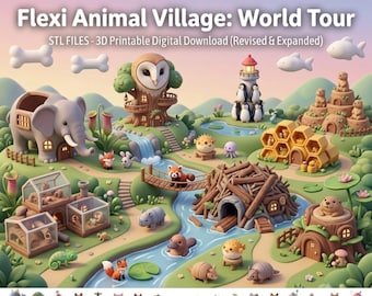 50+ Flexi Articulated Animals & Houses STL Bundle | 3D Printable Cute Toy Homes Set | Digital Download Flexi Models Lifetime Access