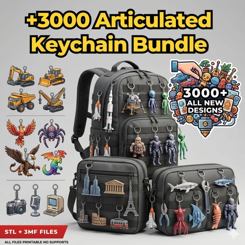 3000+ Articulated Keychain STL Bundle, Ultimate 3D Print Files Animals ...