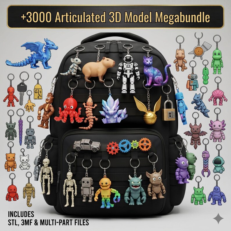 3000+ Articulated Keychain STL Bundle, Ultimate 3D Print Files Animals ...