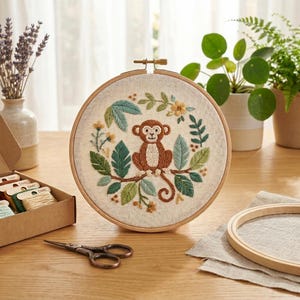 Apa Broderikit Djungeldjur DIY Hantverk Present Barnrumsinredning Avkopplande Hobby
