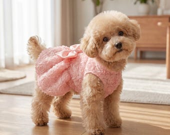 Vestido floral de princesa para perros y gatos / Vestido de fiesta de boda para cachorros / Conjunto de cumpleaños para sesión de fotos de mascotas