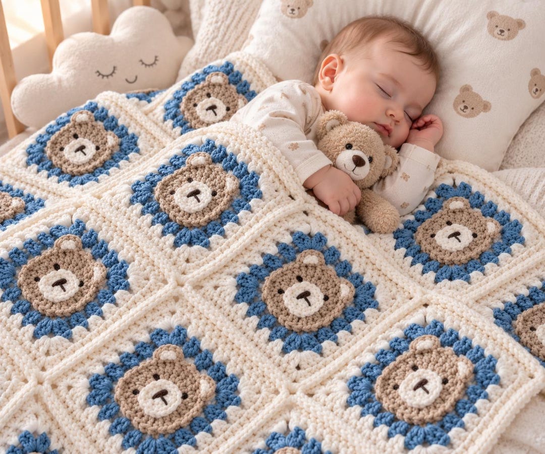 Bear crochet blanket pattern, cozy baby blanket crochet pattern,custom