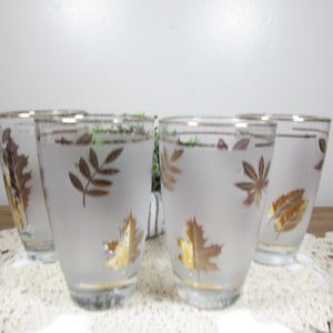Set of 4 Libbey Golden Foliage Frosted Highball Glasses – 5-1/2&quot; Mid-Century Barware