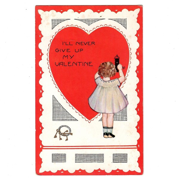 Antique Never Give Up Lock Key Valentine Postcard