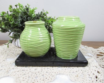 Vintage Chartreuse Green Asian Urn Pot Pen Brush Holder